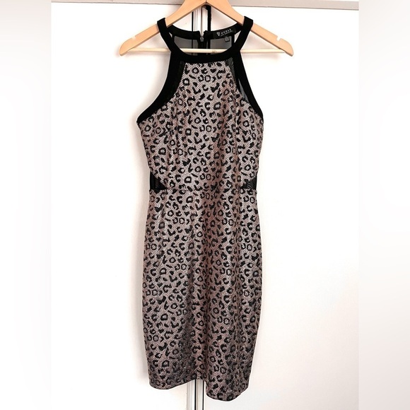 Guess Shimmery Gold Leopard Print Mini Dress‎ Size 4 Glam Maximalism Party Date - Picture 1 of 11